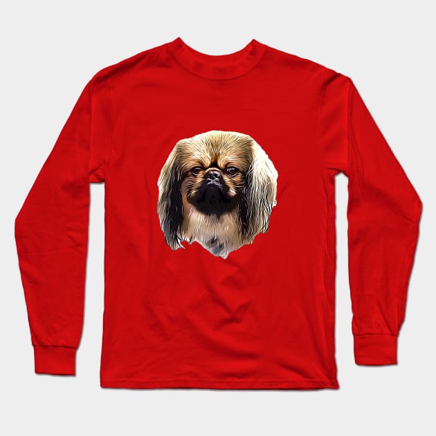 Pekingese Portrait Long Sleeve T-Shirt by ElegantCat